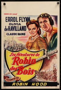 2m077 ADVENTURES OF ROBIN HOOD Belgian R1950s different art of Errol Flynn & Olivia De Havilland!