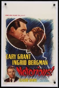 2m079 NOTORIOUS Belgian R1950s art of Cary Grant & Ingrid Bergman, Alfred Hitchcock classic!