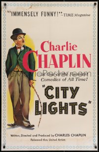 2m093 CITY LIGHTS 1sh R1950 great art of Charlie Chaplin as the Tramp, classic boxing comedy!