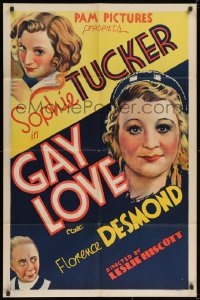 2m209 GAY LOVE 1sh 1934 great stone litho of Sophie Tucker, The Last of the Red Hot Mamas, rare!