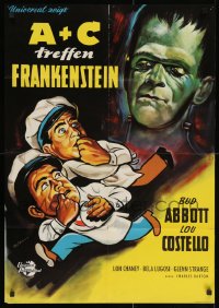 2m175 ABBOTT & COSTELLO MEET FRANKENSTEIN German 1958 Rutters art of Bud & Lou with monster, rare!
