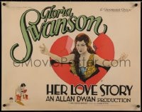 2m055 HER LOVE STORY 1/2sh 1924 great artwork of Gloria Swanson emerging from broken heart, rare!