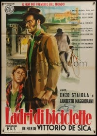 2m102 BICYCLE THIEF Italian 1p R1955 Vittorio De Sica's classic Ladri di biciclette, wonderful art!