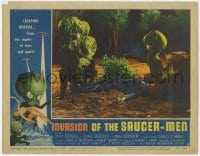 2m327 INVASION OF THE SAUCER MEN LC #3 1957 cabbage head aliens surround unconscious man on ground!