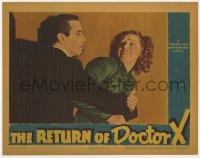 2m368 RETURN OF DOCTOR X LC 1939 c/u of vampire Humphrey Bogart grabbing Rosemary Lane, ultra rare!