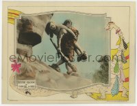 2m386 THREE AGES LC 1923 caveman Buster Keaton carrying his girl, cartoon dinosaur in border, rare!