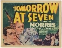 2m267 TOMORROW AT SEVEN TC 1933 Chester Morris, Vivienne Osborne, dagger & clock crime art, rare!