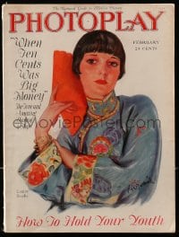 2m195 PHOTOPLAY magazine February 1927 wonderful colorful art of Louise Brooks by Carl Van Buskirk!