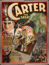 2m027 CARTER THE GREAT 81x107 magic poster 1926 cool art of the vanishing sacred elephant, rare!