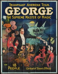 2m028 GEORGE THE SUPREME MASTER OF MAGIC 80x102 magic poster 1920s Egypt, devils, cards and more!