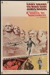 2m095 NORTH BY NORTHWEST 1sh R1966 Cary Grant chased by cropduster by Mt. Rushmore with Hitchcock!