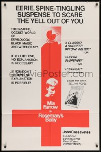 2m227 ROSEMARY'S BABY 1sh 1968 Roman Polanski, Mia Farrow, different upside-down cross image!