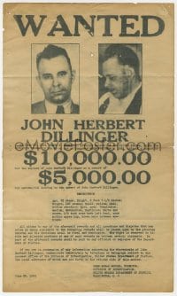 2m192 JOHN DILLINGER 8x14 special poster 1934 cool wanted poster with $10,000 reward, ultra rare!