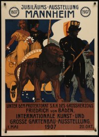 2m092 JUBILAUMS-AUSSTELLUNG MANNHEIM 27x37 German special poster 1906 Groh art of lion & sexy lady!