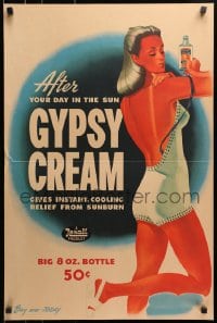 2m122 REXALL 20x30 standee 1950s Gypsy Cream gives instant cooling relief from sunburn, sexy art!