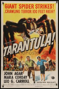 2m228 TARANTULA 1sh 1955 Jack Arnold, Reynold Brown art of town running from 100 ft spider monster!