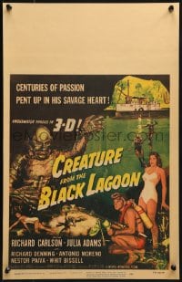 2m126 CREATURE FROM THE BLACK LAGOON 3D WC 1954 great art of monster, Julia Adams & divers, rare!