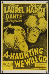2p020 A-HAUNTING WE WILL GO 1sh R1960s wacky Stan Laurel & Oliver Hardy in turbans!