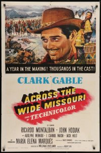 2p014 ACROSS THE WIDE MISSOURI 1sh 1951 art of smiling Clark Gable & sexy Maria Elena Marques!