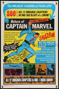 2p018 ADVENTURES OF CAPTAIN MARVEL 1sh R1966 art of Tom Tyler in costume, Republic serial!