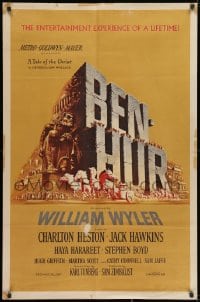 2p079 BEN-HUR 1sh 1960 Charlton Heston, William Wyler classic epic, cool chariot & title art!