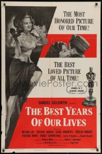 2p081 BEST YEARS OF OUR LIVES style A 1sh R1954 Dana Andrews hugs Teresa Wright, sexy Virginia Mayo!