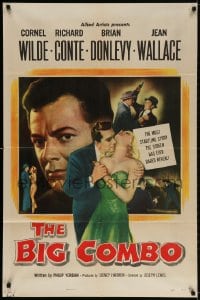 2p086 BIG COMBO 1sh 1955 art of Cornel Wilde & sexy Jean Wallace, classic film noir!