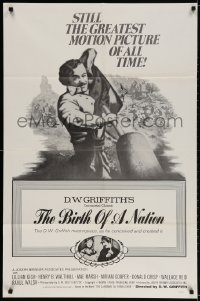 2p092 BIRTH OF A NATION 1sh R1970 D.W. Griffith's classic post-Civil War tale of the Ku Klux Klan!