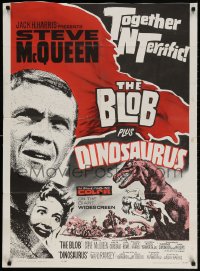 2p105 BLOB/DINOSAURUS 1sh 1964 great close up of Steve McQueen, plus art of T-Rex w/girl!
