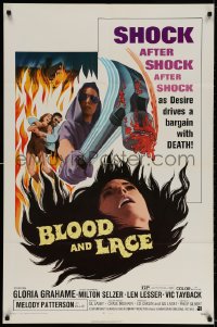 2p108 BLOOD & LACE 1sh 1971 AIP, gruesome horror image of wacky cultist w/bloody hammer!