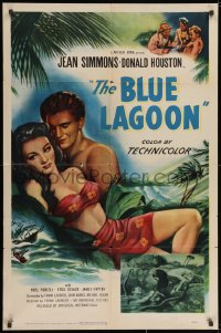 2p112 BLUE LAGOON 1sh 1949 art of sexy stranded Jean Simmons & Donald Houston!