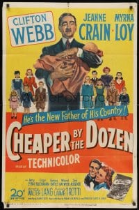 2p161 CHEAPER BY THE DOZEN 1sh 1950 art of Clifton Webb holding baby w/kids in background!