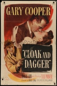 2p171 CLOAK & DAGGER 1sh 1946 romantic close up of Gary Cooper & Lilli Palmer, Fritz Lang
