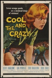 2p180 COOL & THE CRAZY 1sh 1958 savage punks on a weekend binge of violence, classic '50s art!