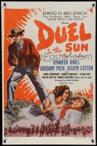 2p240 DUEL IN THE SUN 1sh R1960 Jennifer Jones, Gregory Peck & Joseph Cotten in King Vidor epic!