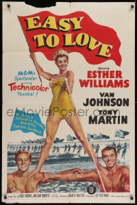 2p247 EASY TO LOVE 1sh 1953 sexy swimmer Esther Williams stands on Van Johnson & Tony Martin!