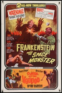 2p309 FRANKENSTEIN MEETS THE SPACE MONSTER/CURSE OF VOODOO 1sh 1965 cool artwork of alien monsters!