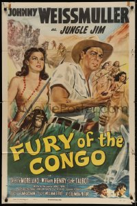 2p330 FURY OF THE CONGO 1sh 1951 Johnny Weissmuller as Jungle Jim & native women by Glenn Cravath!