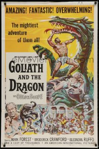 2p350 GOLIATH & THE DRAGON 1sh 1960 cool fantasy art of Mark Forest battling the giant beast!