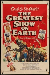 2p361 GREATEST SHOW ON EARTH 1sh 1952 best image of James Stewart, Betty Hutton & Emmett Kelly!