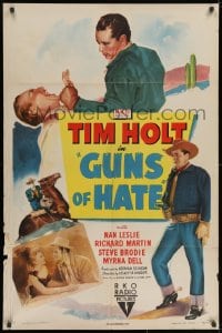 2p367 GUNS OF HATE style A 1sh 1948 art of Tim Holt fighting, romancing & full-length with gun!