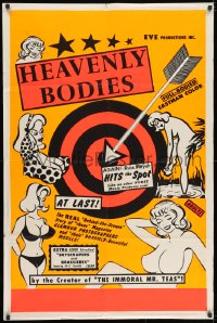 2p394 HEAVENLY BODIES 1sh 1963 rare Russ Meyer with artwork of target & sexy women, dayglo art!