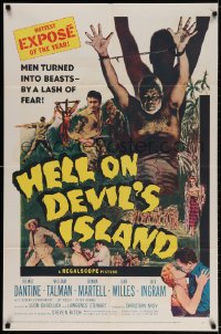 2p399 HELL ON DEVIL'S ISLAND 1sh 1957 Rex Ingram, men turned into beasts by a lash of fear!