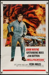 2p402 HELLFIGHTERS 1sh 1969 John Wayne as fireman Red Adair, Katharine Ross, art of blazing inferno