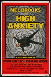 2p409 HIGH ANXIETY 1sh 1977 Mel Brooks, great Vertigo spoof design, a Psycho-Comedy!