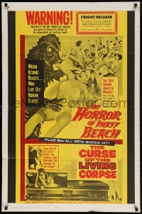 2p427 HORROR OF PARTY BEACH/CURSE OF THE LIVING CORPSE 1sh 1964 great monster images!