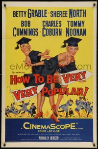 2p438 HOW TO BE VERY, VERY POPULAR 1sh 1955 art of sexy students Betty Grable & Sheree North!