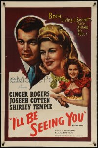 2p448 I'LL BE SEEING YOU 1sh R1956 cool image of Ginger Rogers, Joseph Cotten & Shirley Temple!