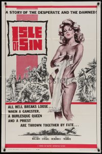 2p469 ISLE OF SIN 1sh 1962 half-clad sexy castaway, the desperate and the damned!