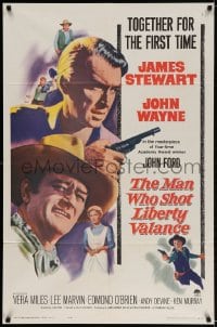2p569 MAN WHO SHOT LIBERTY VALANCE 1sh 1962 John Wayne & James Stewart 1st time together!